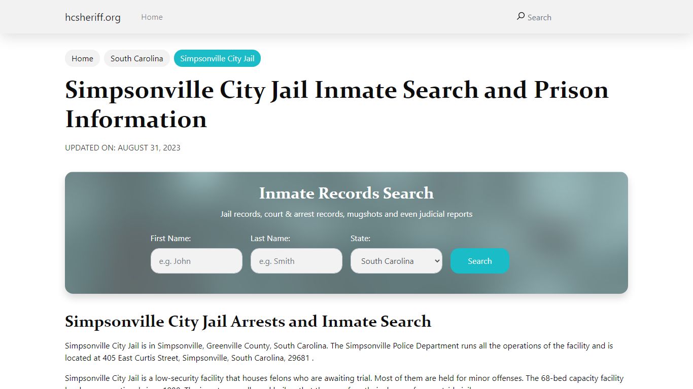 Simpsonville City Jail Inmate Search, Visitation, Phone no. & Mailing ...