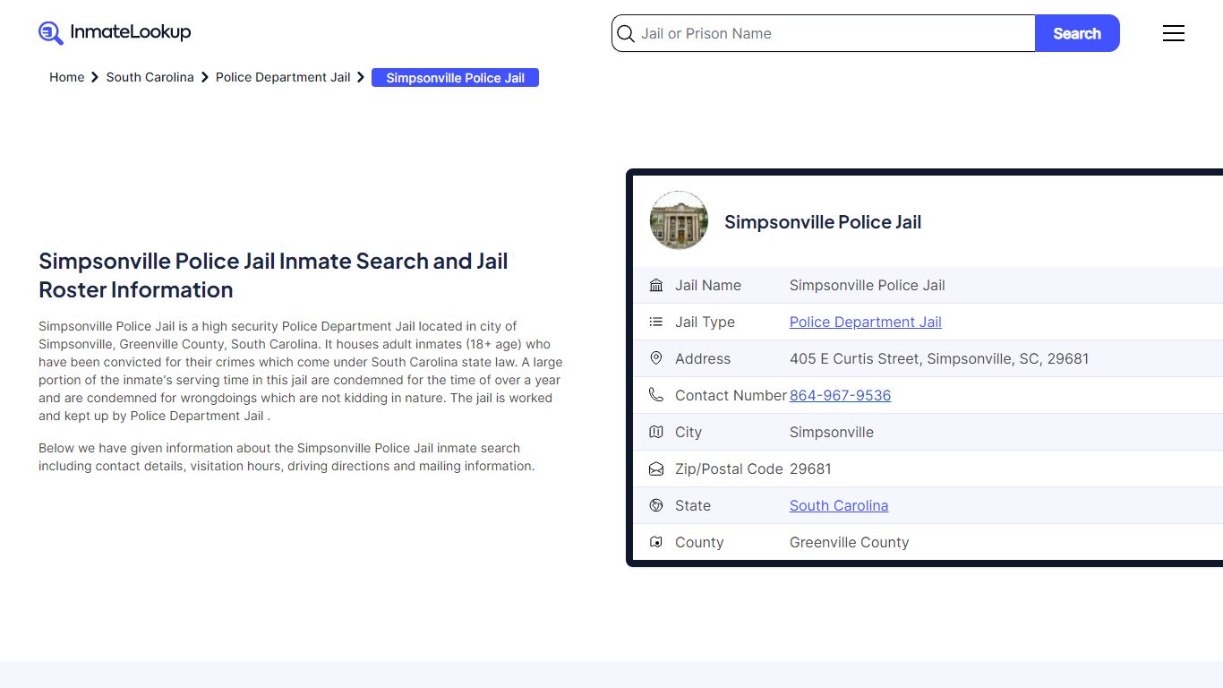Simpsonville Police Jail Inmate Search, Jail Roster, Bookings, Arrests ...
